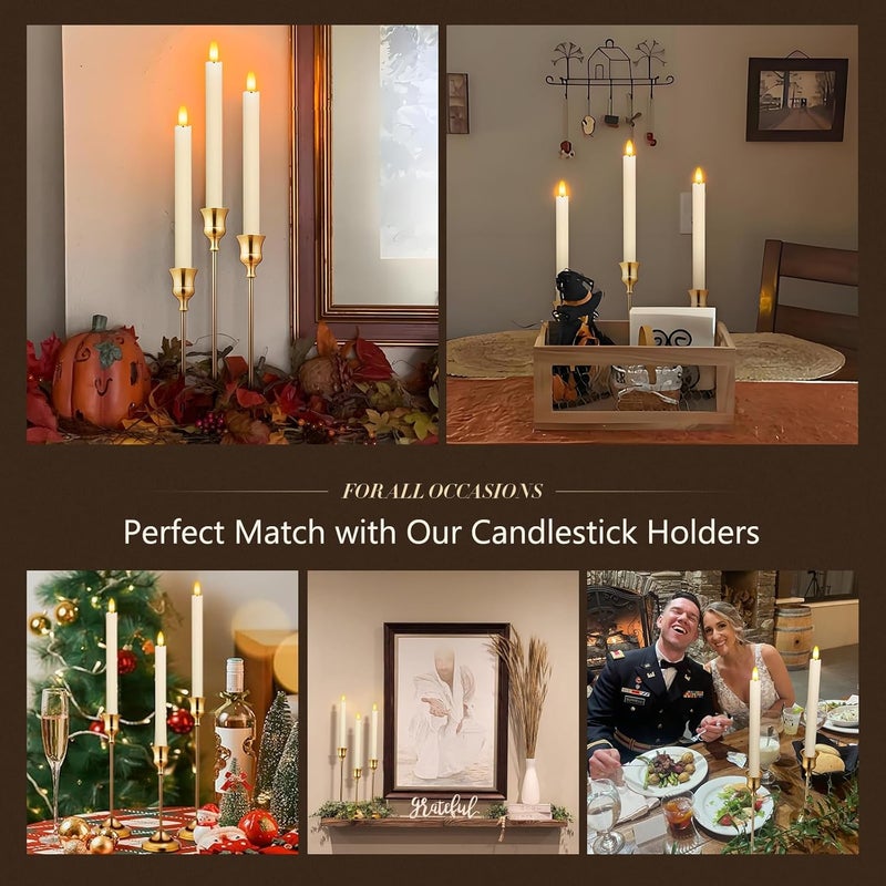 KSWING Upgraded Real Wax LED Flameless Taper Candles with Remote, 6 PCS White Candlesticks Battery Operated 3D Flickering - 9.6" Long Realistic Fake Candle Sticks for Home/Wedding/Fireplace Xmas Decor - Image 5
